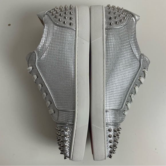 Christian Louboutin Low Sneaker Vieira 2 Spike Men 45.5 Silver Glittered Leather - Picture 10 of 15
